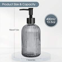 Topsky Glass Soap Dispenser With Plastic Pump, 400ml Liquid Hand Soap Dispenser, Rustproof Pump For Kitchen & Bathroom, Great For Lotions, Essential Oil, Liquid Soaps,Gray - 條紋灰 - 查看 5