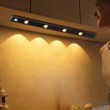 Yogle Tira de luz con sensor de movimiento LED moderna, barra de luz magnética inalámbrica recargable para gabinetes, armarios, armarios - Patrón de camuflaje montañoso, sin necesidad de cableado, carga USB, material de plástico, acabado mate, control de botón, regulable, iluminación LED, decoración del hogar, iluminación inteligente, estilo minimalista, diseño de moda, iluminación de alta calidad, decoración del hogar - Negro - Ver 16