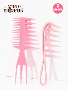两件套梳子，防静电双面梳尾柄美发梳，专业沙龙造型工具 - 彩色 - 查看 1