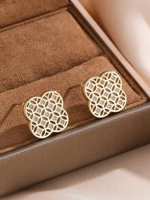 Bộ trang sức gồm dây chuyền và bông tai mặt dây chuyền hình hoa bốn lá bằng thép không gỉ, thiết kế sang trọng, đa năng, thích hợp làm quà tặng. - Cỏ bốn lá vàng - Xem 5