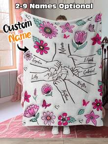 Customized Blanket Throw With Personalized Name And Text, Can Be Used As A Shawl, Floral Pattern Custom Blanket For Home Decor - Style 3 - View 21