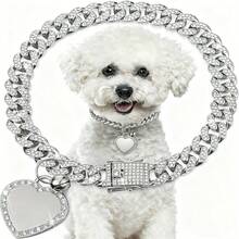 1 chiếc vòng cổ kiểu Hip Hop Cuban Link cho chó cưng, mặt dây chuyền hình trái tim, đính đá lấp lánh, chất liệu hợp kim kẽm, thời trang, thích hợp để đeo hàng ngày hoặc làm quà tặng dịp lễ. - Nhiều màu - Xem 3