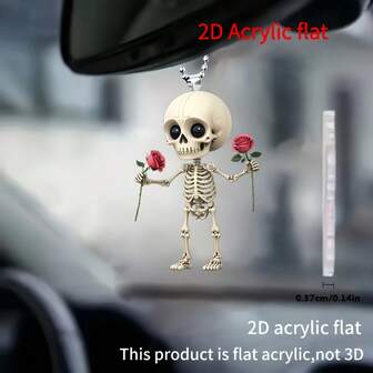 [2D Ebene] Dekorativer Autoschmuck in Form eines Totenkopf-Wagens als Hängedekoration, 2D Totenkopf Anhänger, geeignet zum Aufhängen an Rückspiegeln, für Feiertags-Dekorationen, passend als Geschenk für Paar zu Feiertagen und als Rucksack-Accessoire für Zuhause.
