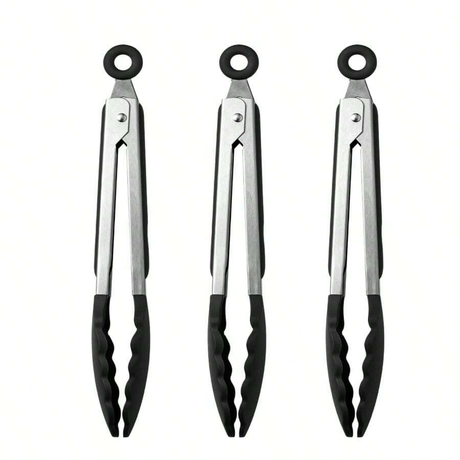 1 pieza Pinzas para barbacoa/pasta de acero inoxidable y silicona, pinza para alimentos resistente al calor, 7 pulgadas/9 pulgadas - Multicolor - Ver 1