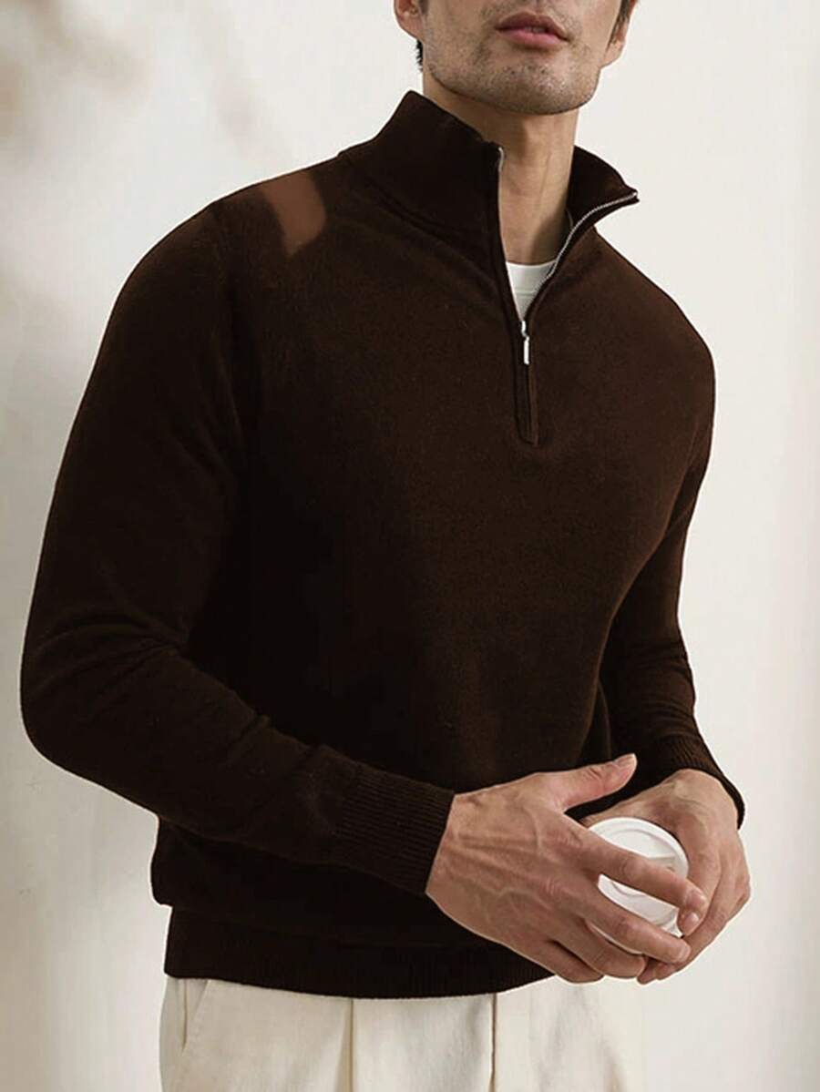 HUODA Men's Loose Thin Long Sleeve Zip-Up Cardigan, Minimalist & Fashionable - Brown - View 1