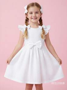 Vestido de babado Elegante com recortes de verão, decorado com laço para jovens fashionistas