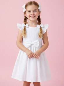 Vestido de babado Elegante com recortes de verão, decorado com laço para jovens fashionistas