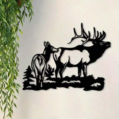 CIFbuy Vintage Deer Forest Metal Wall Hanging Art Piece. Made Of Weatherproof Iron, With Intricate Deer Antler Details, This Rustic Style Sculpture Is Perfect For Farmhouse Living Rooms And Cabins. As A Gift For Nature Lovers, It Adds A Touch Of Wilderness Charm To Any Space.