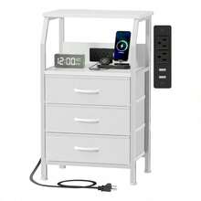 Vintage Nightstand With Charging Station And 3 Drawers - 白色 - 查看 9
