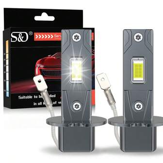 2个H3 LED大灯灯泡，15000流明，70瓦高功率，6500K色温，12V，适用于汽车前大灯、行车灯等。