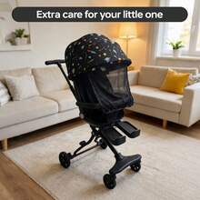 Carriolas para Bebés Plegado giratorio con un solo toque + Reclinable + Capota con Patrón de cielo estrellado Y color sólido - Negro - Ver 1