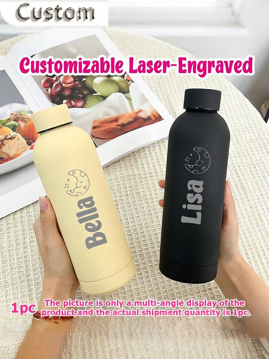 [Ramadan]1件客製化雙層不鏽鋼咖啡杯/汽水瓶，運動保溫水壺，500ml/17oz個性化姓名保溫杯，多色可選，適合作為返校、節日和生日禮物