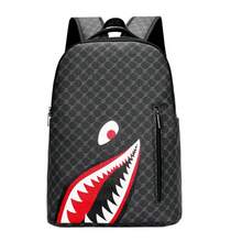 Men's Simple Personality Fashion Shark Mouth Backpack Plaid High School Student College Bag 15 Inch Computer Backpack - 5118款二 - 查看 1