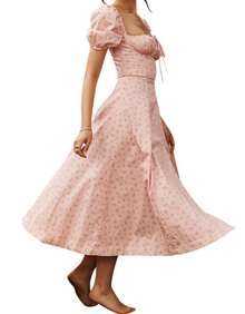 European And American Women's Fashion Spring New Dress Fashionable Fresh Floral Backless Slit Dress One Piece - Image Color 12 - View 8