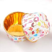 50pcs Bohemian Style Gold Rimmed Round Cupcake Liners, Disposable Heat-Resistant Baking Muffin Cups - Multicolor - View 13