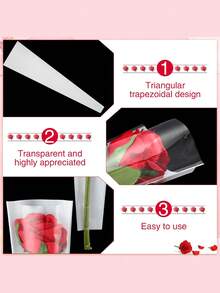 50个装 - 单支玫瑰花束包装袋，鲜花包装袋，单支鲜花包装纸，花束套装，母亲节，情人节礼物，婚礼（白色） - 無色 - 查看 4