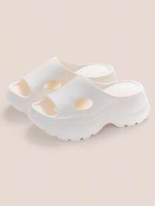 女士套脚凉鞋，室内家居防滑加厚EVA材质轻便沙滩拖鞋，适合夏季穿着 - 白色 - 查看 3