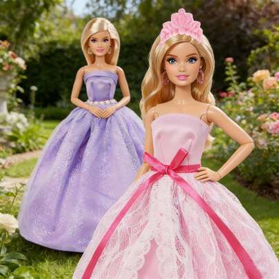 7pcs Doll Clothes Princess Dress Outfit Set, Fit For 11.5 Inch Dolls. Lace Bow Princess Dress, Tutu Dress, Strapless Dress With Magic Wand And Crown, Children's Birthday Gift Pretend Play Toy (Doll Not Included)