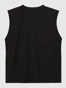 GRDR Men's Summer Casual Letter Print Sleeveless Round Neck Tank Top, Suitable For Sports, Fitness And Daily Wear - Black - View 3