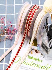 10mm-5m Heart Jacquard Woven Ribbon, Cotton Craft Ribbon For Wedding Party Flower Packaging, Love Design