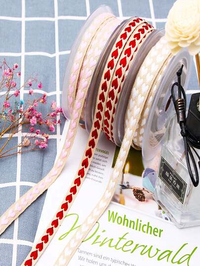 10mm-5m hjärtformade jacquardvävda band, bomullsband för bröllopsfestblomförpackningar, kärleksdesign