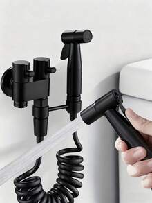 6 peças/Conjunto Conjunto de Aspersores de Bidê Portáteis, Aspersores de Bidê Montados na Parede com Fluxo de Água Ajustável, Mangueira Flexível de 79 Polegadas e Suporte, Para Limpeza de Banheiro, Higiene Pessoal e Lavagem de Vaso Sanitário, Melhora o Conforto da Limpeza do Banheiro, Ferramenta de Limpeza Multifuncional, Acessório de Banheiro Essencial - terno preto - Visão 7