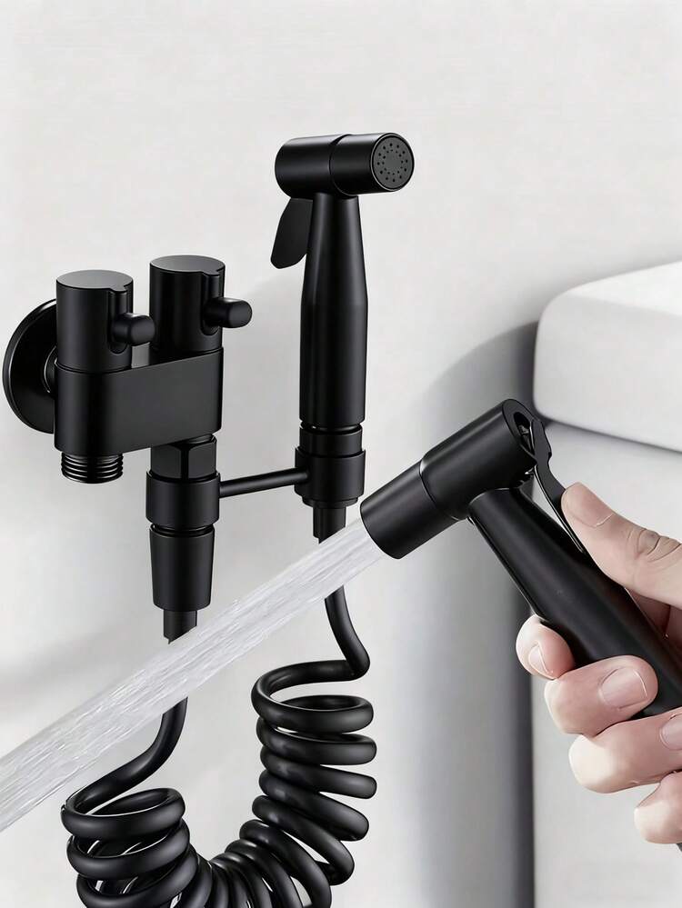 Set de 6 piezas Rociador de bidé de mano, rociador de bidé montado en la pared con flujo de agua ajustable, manguera flexible de 79 pulgadas y soporte, para limpieza del baño, higiene personal y lavado del inodoro, mejora la comodidad de la limpieza del baño, herramienta de limpieza multifuncional, accesorio de baño esencial - traje negro - Añade 6