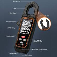 Pinza amperimétrica digital CM01 Multímetro 600A/1000A Medidor de corriente Probador de voltaje 6000 recuentos Pinza amperimétrica Verdadero Amp Hz Ohm Capacitancia. También incluye NCV, en tiempo real, Máx/Mín, Retener, Corriente de irrupción, VFD, Linterna, Apagado automático, Protección contra sobrecarga de rango completo, Indicador de batería baja. - Negro - Ver 5
