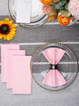 6/10/12/24/50 piezas Servilletas de tela rosa, Tamaño 14*14/17*17/20*20 pulgadas, Lavables, 100% Tela de poliéster, Dobladilladas, Adecuadas para hoteles, restaurantes, fiestas, bodas y otras ocasiones.