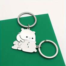 Set Of 2 Cute Bear Couple Keychains - Stainless Steel Glitter Cute Bears, Matching Pair, Valentine's Day Gift, Suitable For Backpacks And Accessories - 銀色 - 查看 3