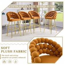 MUUOKY Set Of 2 Modern Puffy Bubble Velvet Bar Stools With Gold Metal Legs, Tufted Upholstered Accent Bar Chairs With Sculptural Design, Counter Height Seating For Kitchen Island, Home Bar, Dining Area Or Coffee, Stylish Contemporary Bar Stools With Comfortable Support, Easy To Assemble , For Thanksgiving And Christmas - 橙色+金色 - 查看 5
