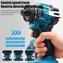 Mamidw 380N.M 无绳冲击螺丝刀 无刷电动螺丝刀/电钻，适用于 Makita 18V 电池，不含电池 - 黑色 - 查看 5