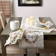 Thankful Autumn Fall Tabletop Decoration, Reversible Table Runner, 14x108, Fall's Bounty - Fall's Bounty + 108" X 14" (Rectangular) - View 6