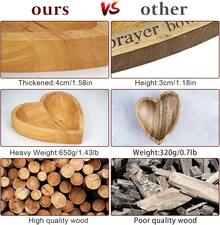 1 Pcs Heart-Shaped Wooden Prayer Bowl Plate With Engraved Cross And Prayer Cards, Thanksgiving Christmas Home Decor Gift - 杏色 - 查看 2