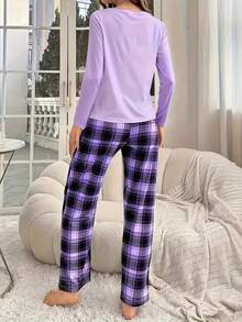Pijama de mujer de 2 piezas con estampado 3D, nuevo de otoño e invierno, manga larga y pantalón largo, cómodo y suelto - TZ1328 - Ver 2
