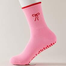 Women's Non-Slip Pilates Socks, Sports Grip Socks, Women's Non-Slip Yoga Socks, Mid-Calf Sports Socks, Grip Ruffled Socks, Suitable For Pilates, Yoga, Dance, Fitness Exercises, Etc., All-Season Universal Style, Non-Slip Sports Sticky Socks - Hot Pink - View 5