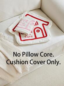 1pc Valentine's Day Red Irregular House Embroidered Cushion Cover, Heart Shaped Pillow Cover, Suitable For Indoor Decoration, Spring/Summer Decorative Pillow Cover, Pillow Insert Not Included - Red - View 3