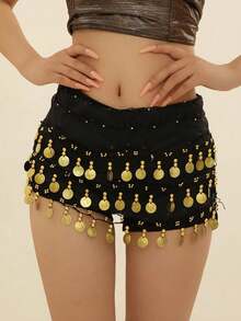 一件手工制作的多色人像金属布腰裙，装饰性肚皮舞裙，略带做旧效果，锚形图案，适合舞台表演。波西米亚风、复古风、派对、夜生活、海滩装扮、节日服装及配饰 - 彩色 - 查看 28