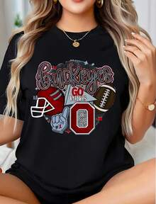 Ohio State Buckeyes Football Fan T-Shirt With Go Bucks Graphic Design For Game Day And Team Spirit 220g - 黑色 - 查看 1