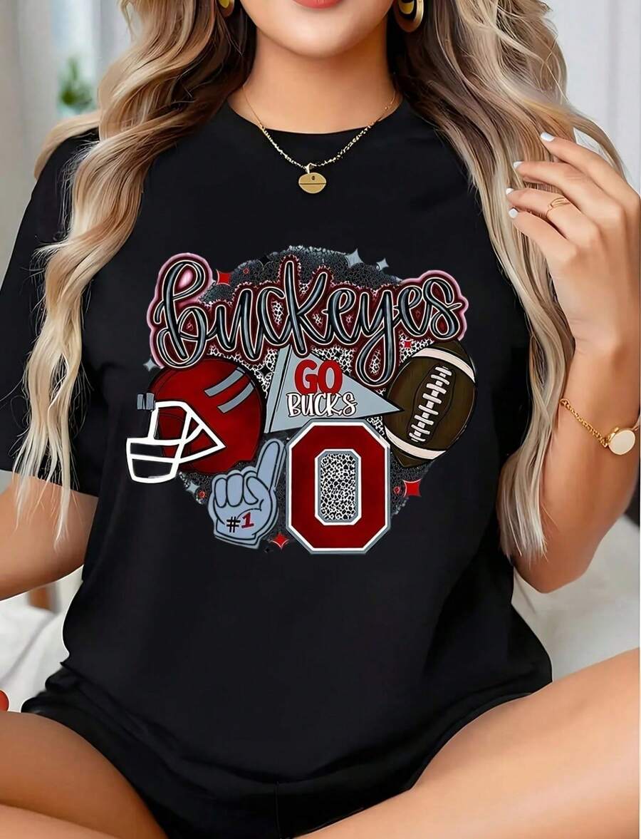 Ohio State Buckeyes Football Fan T-Shirt With Go Bucks Graphic Design For Game Day And Team Spirit 220g - 黑色 - 查看 1