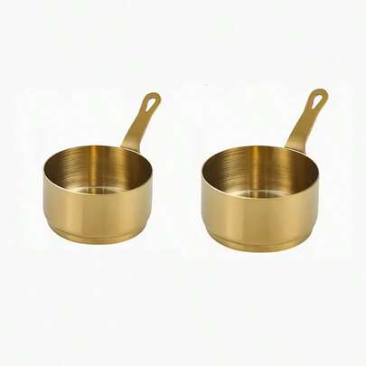 1 Set Of SUS304 Stainless Steel Handled Sauce Cups, Commercial Grade Dipping Bowls, Restaurant Condiment Cups, Steak Sauce Holders, Creative Ketchup Cups