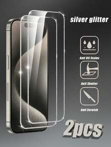 2 件超高清全覆盖屏幕保护膜，银色闪光边缘，高清晰度和透明度，9H 硬度，保护眼睛，高响应度，耐刮擦，兼容 7-16/17/17 Air/17 Pro/17 Pro Max 系列 - 無色 - 查看 31