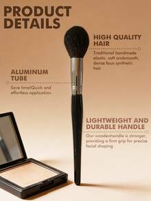 Facial Powder Brush Single Wood Handle Goat Hair Powder Blush Brush For Women Facial Makeup Cosmetic Tool - Black - View 3