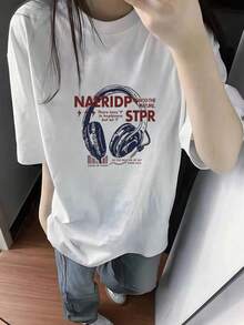 200g Pure Cotton T-Shirt 2025 Summer Ladies New Short Sleeve Pure Cotton Holiday Pattern Short Sleeve Round Neck Couple Wear Small Shirt Tops - White - View 1