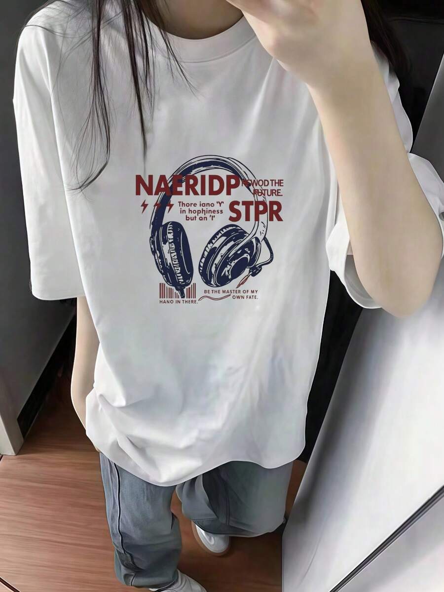 200g Pure Cotton T-Shirt 2025 Summer Ladies New Short Sleeve Pure Cotton Holiday Pattern Short Sleeve Round Neck Couple Wear Small Shirt Tops - White - View 1