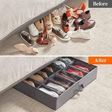 WEWI Lifewit Juego de 2 Organizadores de Almacenamiento para Zapatos Debajo de la Cama Caja Plegable de Tela para Zapatos con Cubierta Transparente Bolsa de Almacenamiento con Ventana Transparente con 2 Asas Reforzadas Se Adapta a 24 Pares de Zapatos Gris - Gris+2 - Ver 6