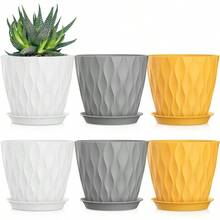 Inch Plant Pots 5 Pack, Flower Planters With Drainage Holes And Trays, Plastic Pots Indoor Outdoor Plants, White - 橙色+灰色+白色+5英寸 - 查看 1