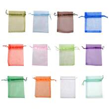 50个彩色透明欧根纱礼品袋 - 抽绳封口，色彩鲜艳混色 - 12种颜色，非常适合装珠宝、糖果、礼物，也适用于婚礼、情人节、圣诞节、母亲节、斋月、开斋节等庆祝活动。 - 彩色 - 查看 2