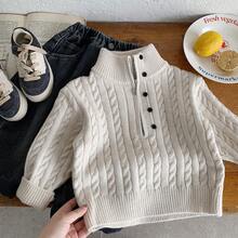 2-5岁男童高领拉链毛衣，时尚绞花针织套头衫，冬季必备 - 米色 - 查看 2