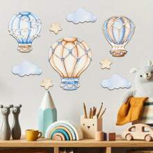 9pcs Blue Hot Air Balloon Wooden Wall Decor, Home Decor, Room Hanging Ornament - Multicolor - View 3